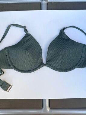 Ribbed Olive Green Metallic Underwire Bikini Top